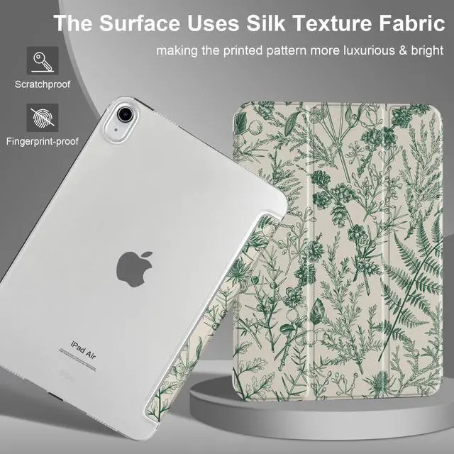 Alt view image 5 of 5 - DONGKE for iPad Air 11-inch M3 2025 M2 2024, iPad Air 5th 2022 / 4th Generation 2020 10.9-inch, Slim Foldable Stand Hard PC Translucent Back Shell Smart Cover - [Auto Wake/Sleep] - Plants & Berries