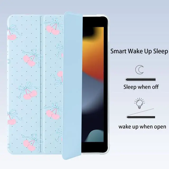 Alt view image 3 of 5 - BlHMCASE Cute Blue Bow Cherry for iPad mini 7 A17 Pro 2024/iPad Mini 6 Case with Pencil Holder, Auto Sleep/Wake, Blue Leather Soft TPU Back Cover