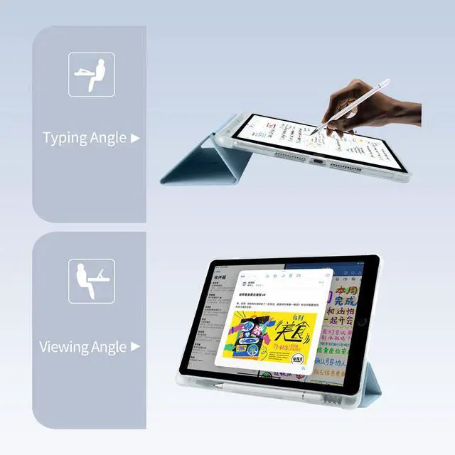 Alt view image 5 of 5 - BlHMCASE Cute Blue Bow Cherry for iPad mini 7 A17 Pro 2024/iPad Mini 6 Case with Pencil Holder, Auto Sleep/Wake, Blue Leather Soft TPU Back Cover