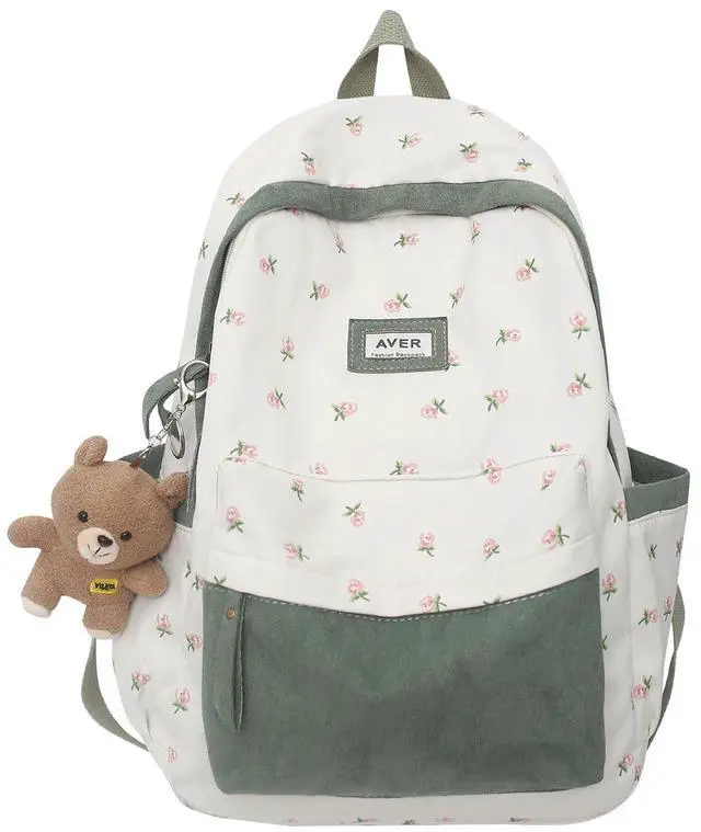 Main image of 2025 Cute Preppy Bag Floral Printed Kawaii Backpack Cottagecore Aesthetic Backpack Laptop Daypack (Sage Green)