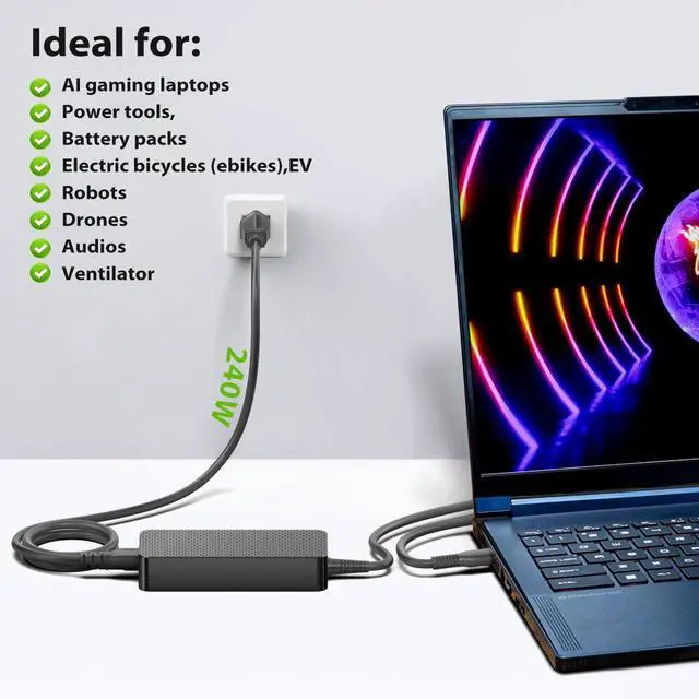 Alt view image 2 of 5 - TAIFU 48V 5A 240W USB- C GaN PD3.1 Charger Cord with Detachabble USB C Cable Repalcement for Delta ADP-240KB BA, for Robots, Drones, Industrie PC, Thunderbolt 5 AI PC Gaming Laptop Power Supply