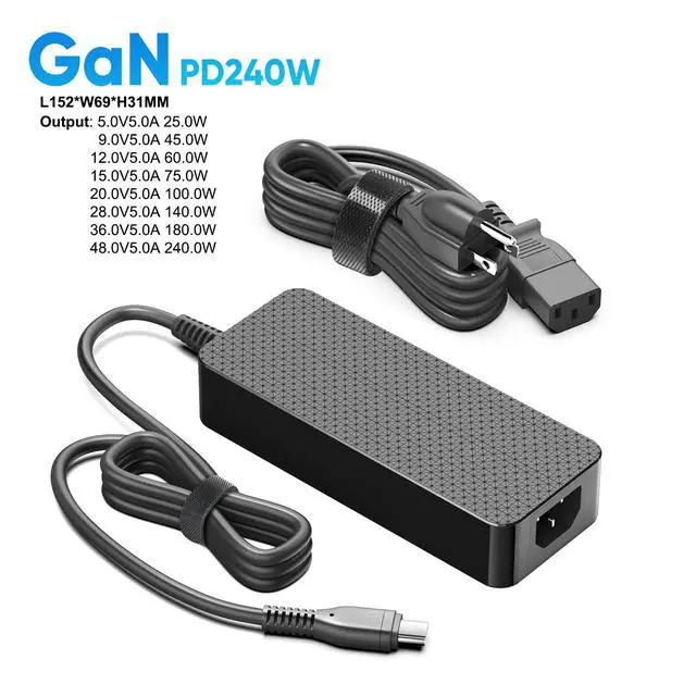 Alt view image 3 of 5 - TAIFU 48V 5A 240W USB- C GaN PD3.1 Charger Cord with Detachabble USB C Cable Repalcement for Delta ADP-240KB BA, for Robots, Drones, Industrie PC, Thunderbolt 5 AI PC Gaming Laptop Power Supply