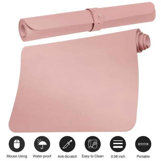 Alt view image 4 of 5 - Boutilon Leather Desk Pad Protector,Non-Slip Mouse Pad,Laptop Desk Pad,Office Mouse Mat,Waterproof Leather Desk Blotter,Desk Writing Pad for Office and Home (XXL-Pink,47.2"x 17")