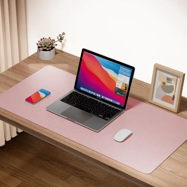 Alt view image 3 of 5 - Boutilon Leather Desk Pad Protector,Non-Slip Mouse Pad,Laptop Desk Pad,Office Mouse Mat,Waterproof Leather Desk Blotter,Desk Writing Pad for Office and Home (XXL-Pink,47.2"x 17")