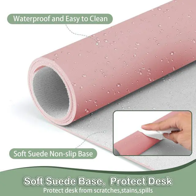 Alt view image 5 of 5 - Boutilon Leather Desk Pad Protector,Non-Slip Mouse Pad,Laptop Desk Pad,Office Mouse Mat,Waterproof Leather Desk Blotter,Desk Writing Pad for Office and Home (XXL-Pink,47.2"x 17")