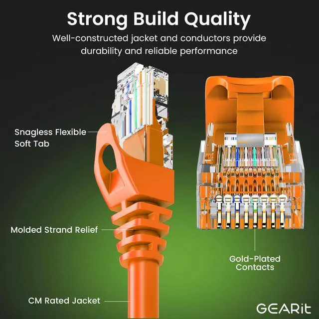Alt view image 2 of 5 - GEARit 50-Pack Cat6 Patch Cable 0.5 Foot / 6 Inches Cat 6 Ethernet Cable Snagless Flexible Soft Tab - Premium Series - Orange