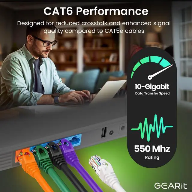 Alt view image 4 of 5 - GEARit 50-Pack Cat6 Patch Cable 0.5 Foot / 6 Inches Cat 6 Ethernet Cable Snagless Flexible Soft Tab - Premium Series - Orange