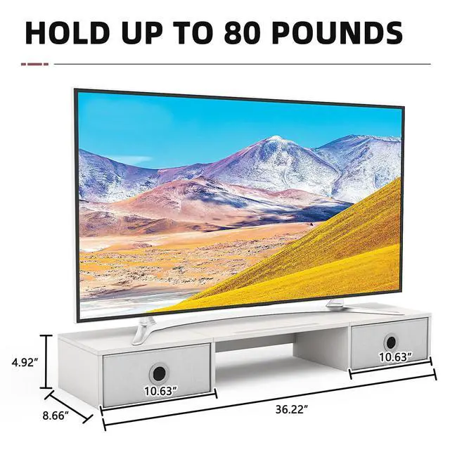 Alt view image 3 of 5 - YAOHUOO Dual Monitor Stand with LED Light 2 Drawers, Computer Monitor Riser for 2 Monitors, Large Desktop Organzier with Storage for PC/Laptop/Computer/TV Screen/Printer