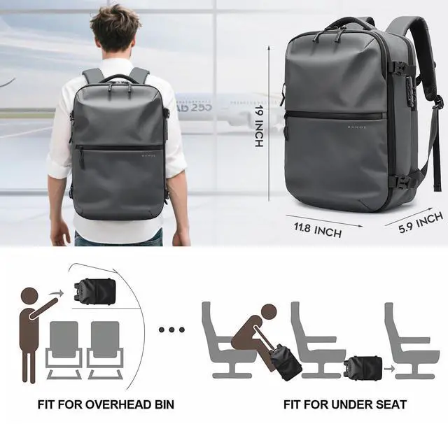 Alt view image 2 of 5 - BANGE Travel Backpack with Vacuum Pocket and TSA lock version can hold 15.6 inch Laptop suitable Overnight Flight Approved Anti-theft Bag