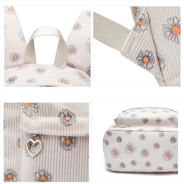 Alt view image 5 of 5 - MININAI Kawaii Corduroy Backpack for Women Cute Floral Print Aesthetic Travel Book Bag Coquette Preppy College Laptop Daypack (Purple Flower)