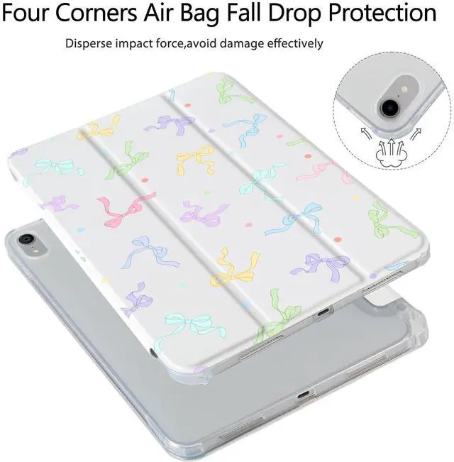 Alt view image 3 of 5 - Girly Rainbow Bow Dot Case for iPad 11 inch (A16 Chip) 2025 Generation 11th/iPad 10.9 inch 2022 10th Gen with Pencil Holder and Auto Sleep/Wake,White Leather Soft TPU Back Shell Stand Cover