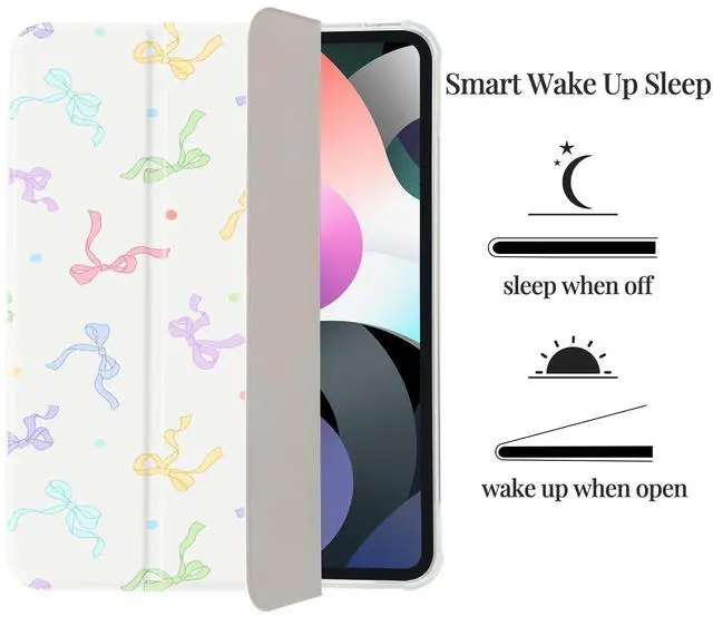 Alt view image 5 of 5 - Girly Rainbow Bow Dot Case for iPad 11 inch (A16 Chip) 2025 Generation 11th/iPad 10.9 inch 2022 10th Gen with Pencil Holder and Auto Sleep/Wake,White Leather Soft TPU Back Shell Stand Cover