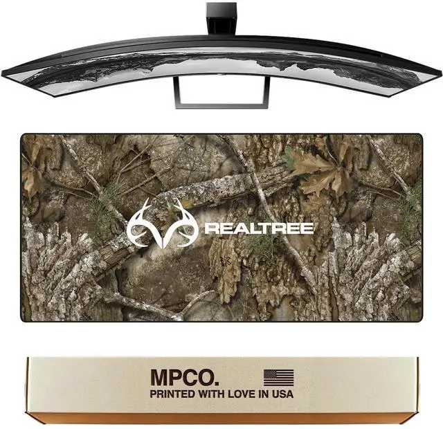 Main image of MPCO. Real Tree Large Gaming Desk Pad - 36" x 17" Duraglyde Fabric APX  with Logo Desk Mats - Non-Slip, Washable, Smooth Glide for Precision Gaming & Work