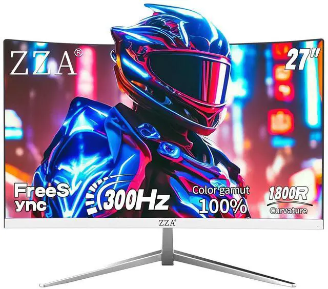 Main image of ZZA 27" Curved Gaming Monitor 300HZ Computer Monitor, FHD 1080p 1ms 1800R VA Screen, 99% sRGB, Support AMD FreeSync, Blue Light Filter, HDMI*2 & DP*2, VESA Mounting Compliant- White