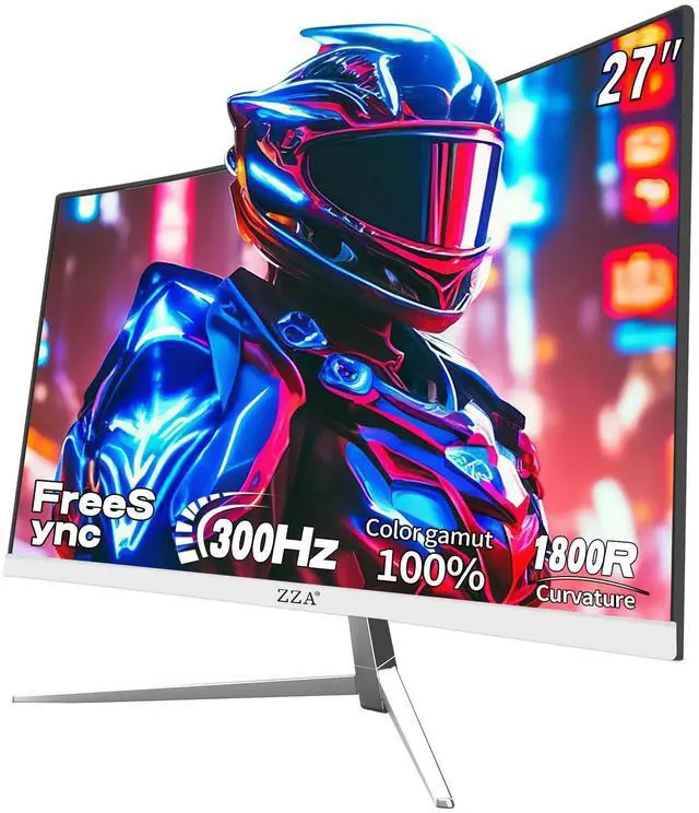 Alt view image 2 of 5 - ZZA 27" Curved Gaming Monitor 300HZ Computer Monitor, FHD 1080p 1ms 1800R VA Screen, 99% sRGB, Support AMD FreeSync, Blue Light Filter, HDMI*2 & DP*2, VESA Mounting Compliant- White