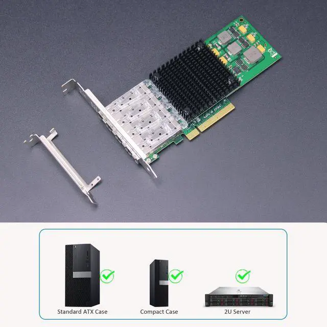 Alt view image 5 of 5 - GLOTRENDS ST7322 4-Port 10Gb SFP+ Network Card (Ethernet PCIE NIC) with Broadcom BCM57840 Controller, PCIe 3.0 X8 Interface