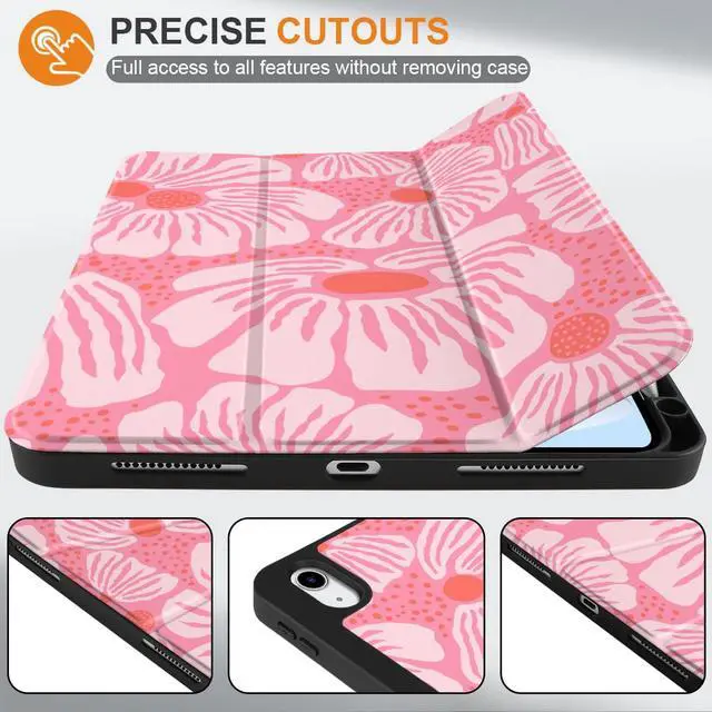 Alt view image 2 of 5 - MEEgoodo Case for iPad A16 11th Generation 11 inch 2025/iPad 10th Generation 10.9 inch 2022, Tablet Cover with Trifold Stand + Pencil Holder + Auto Wake/Sleep + Soft TPU Back Cover, Pink Style Floral