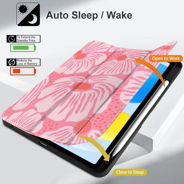 Alt view image 3 of 5 - MEEgoodo Case for iPad A16 11th Generation 11 inch 2025/iPad 10th Generation 10.9 inch 2022, Tablet Cover with Trifold Stand + Pencil Holder + Auto Wake/Sleep + Soft TPU Back Cover, Pink Style Floral