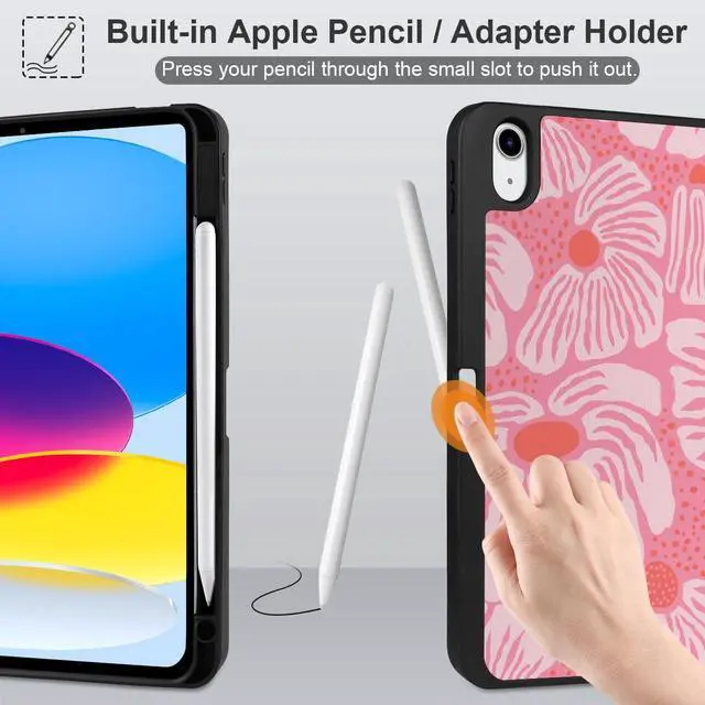 Alt view image 4 of 5 - MEEgoodo Case for iPad A16 11th Generation 11 inch 2025/iPad 10th Generation 10.9 inch 2022, Tablet Cover with Trifold Stand + Pencil Holder + Auto Wake/Sleep + Soft TPU Back Cover, Pink Style Floral