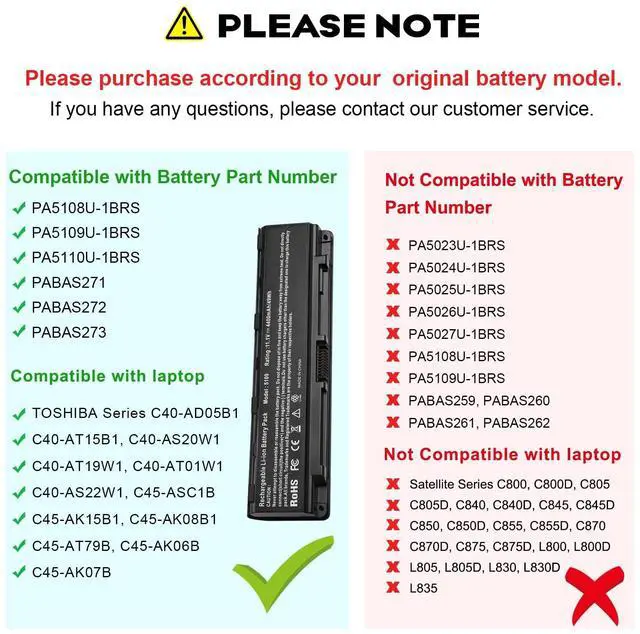 Alt view image 2 of 5 - Futurebatt PA5109U-1BRS Battery for Toshiba Satellite C40 C45 C50D C50T C55 C55T C55DT C805 C855 C855D L855 L875 P855 P875 S855 S875 S75 PA5108U-1BRS PA5110U-1BRS PABAS271 PABAS272 PABAS273