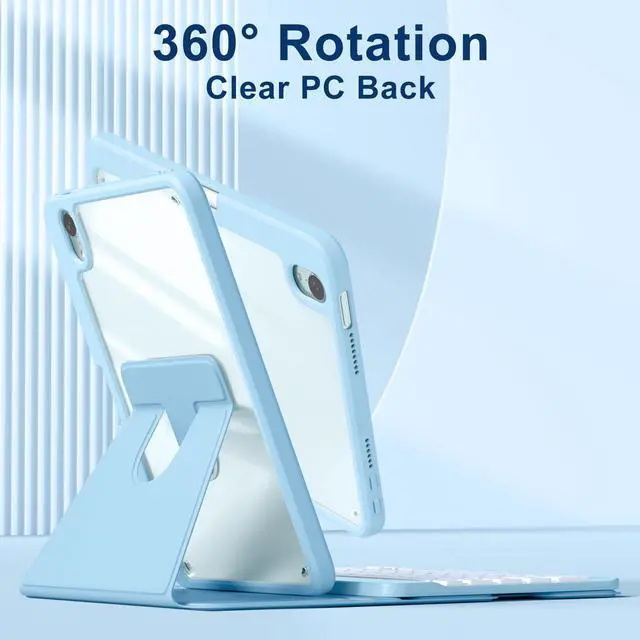 Alt view image 4 of 5 - Harvopu for iPad mini 7 A17 Pro/6 Generation Keyboard Case 2024/2021 8.3 Inch,360° Rotating Clear Back Cover with 7 Color Backlit Detachable Keyboard, Pencil Holder for iPad mini 7th/6th Gen,SkyBlue