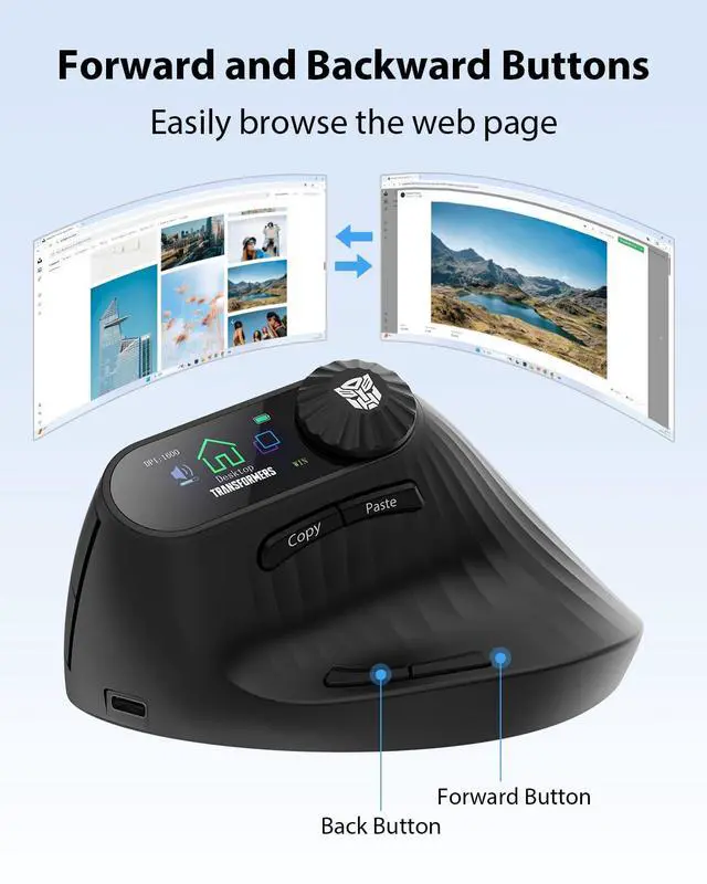 Alt view image 4 of 5 - Transformers Vertical Ergonomic Mouse with LED Screen & Knob Control, Rechargeable Vertical Mouse Wireless, 3-Device Connectivity (2.4G + Dual Bluetooth), Quiet Clicks, Computer Mice for PC/Mac/Laptop