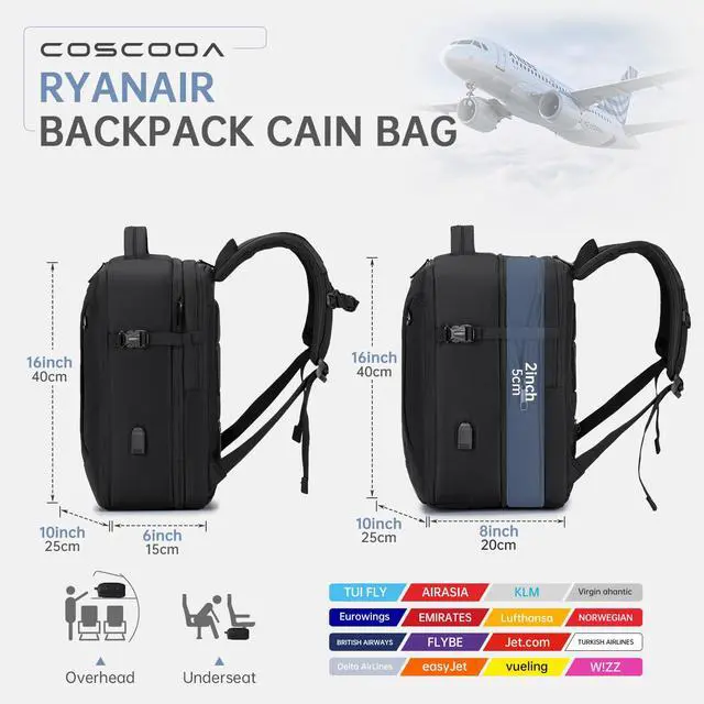 Alt view image 2 of 5 - COSCOOA Expandable Travel Backpack 20-30L,Cabin Size United Airlines Personal Item Bag 17x10x9 inch,Flight Approved Underseat Ryanair 40x20x25 CM Carry on Luggage Bag,Mochila de Viaje