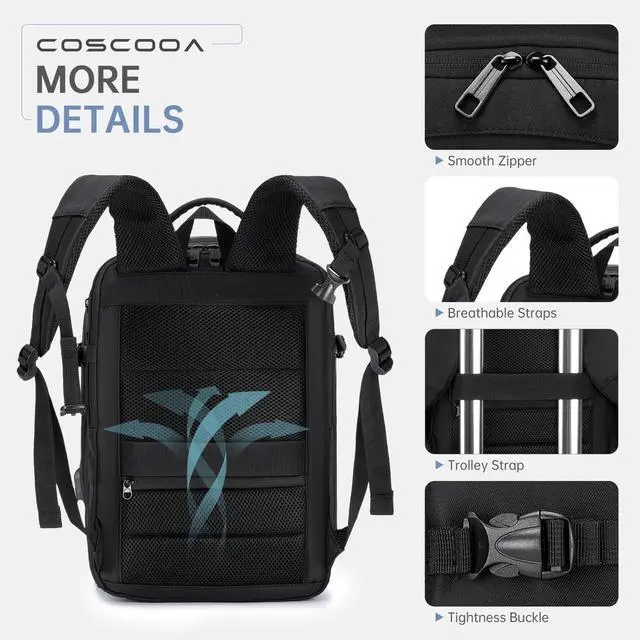 Alt view image 4 of 5 - COSCOOA Expandable Travel Backpack 20-30L,Cabin Size United Airlines Personal Item Bag 17x10x9 inch,Flight Approved Underseat Ryanair 40x20x25 CM Carry on Luggage Bag,Mochila de Viaje