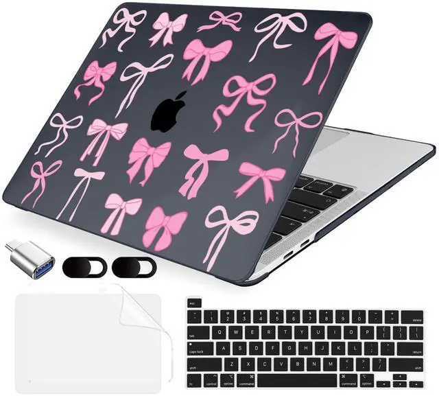 Main image of MecBevia Compatible with MacBook Pro 13 inch Case 2022 2021 2020 Release M2 M1 A2338 A2251 A2289, Plastic Hard Shell&Keyboard Cover&Screen Protector&Webcam Cover&Type-C Adapter, Black Bows
