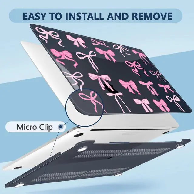 Alt view image 3 of 5 - MecBevia Compatible with MacBook Pro 13 inch Case 2022 2021 2020 Release M2 M1 A2338 A2251 A2289, Plastic Hard Shell&Keyboard Cover&Screen Protector&Webcam Cover&Type-C Adapter, Black Bows