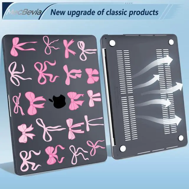 Alt view image 4 of 5 - MecBevia Compatible with MacBook Pro 13 inch Case 2022 2021 2020 Release M2 M1 A2338 A2251 A2289, Plastic Hard Shell&Keyboard Cover&Screen Protector&Webcam Cover&Type-C Adapter, Black Bows