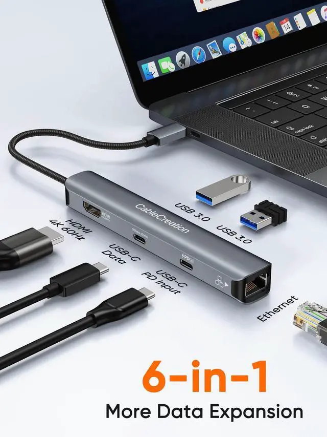 Alt view image 2 of 5 - CableCreation 6-in-1 USB-C Hub with 4K 60HZ HDMI Bundle with USB C to HDMI Cable 4K