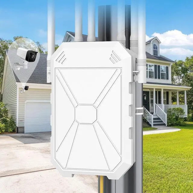 Main image of AC1200 Outdoor WiFi Extender, 5GHz and 2.4GHz Long Range Outdoor WiFi Extender Signal Booster with 6 Antennas, Outdoor WiFi Access Point, IP67 Weatherproof, Passive PoE, for Starlink, Camping, Yard