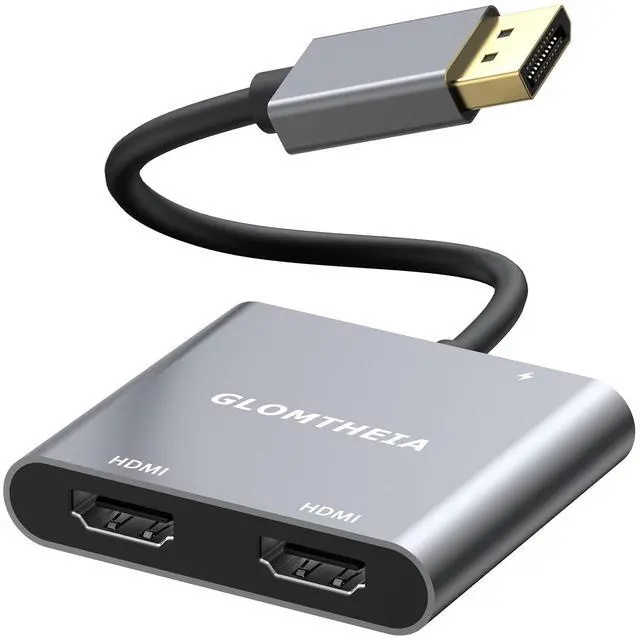 Main image of Glomtheia 4K 60Hz DisplayPort to Dual HDMI Adapter, MST Splitter for Dual Monitor Extender, Supports Extended & Mirror Mode, Plug and Play, USB Power Cable Included