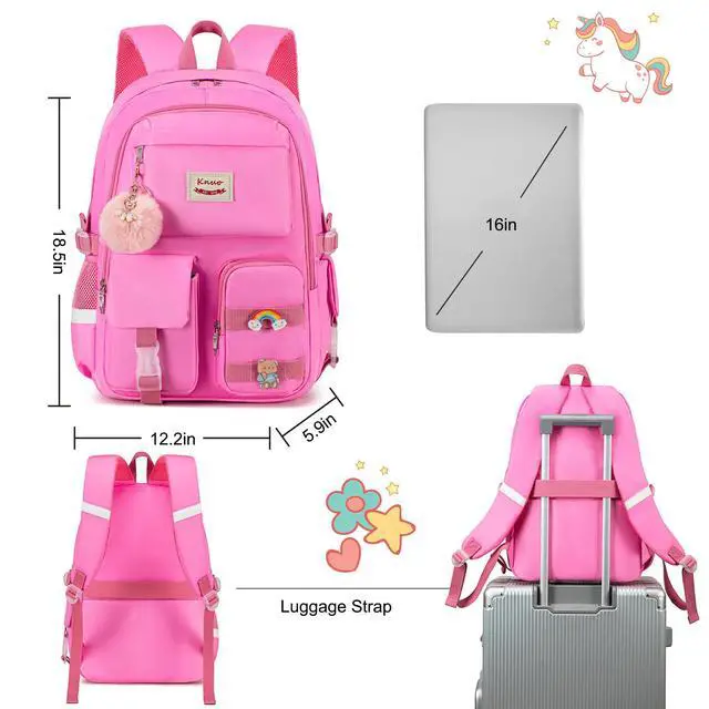 Alt view image 5 of 5 - KIDNUO Backpack for girls Laptop Backpacks 15.6 Inch College Cute Bookbag Anti Theft Primary Elementary School Bag Casual Daypack for Teens Girls Women Students Rose