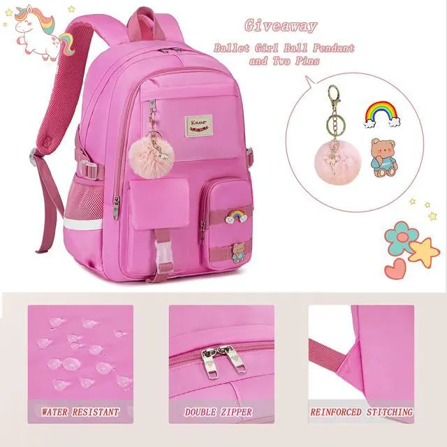 Alt view image 3 of 5 - KIDNUO Backpack for girls Laptop Backpacks 15.6 Inch College Cute Bookbag Anti Theft Primary Elementary School Bag Casual Daypack for Teens Girls Women Students Rose