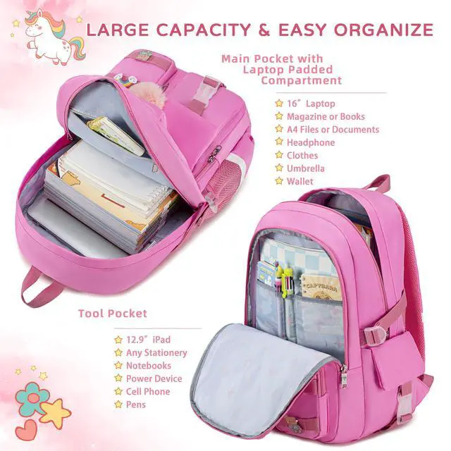 Alt view image 4 of 5 - KIDNUO Backpack for girls Laptop Backpacks 15.6 Inch College Cute Bookbag Anti Theft Primary Elementary School Bag Casual Daypack for Teens Girls Women Students Rose