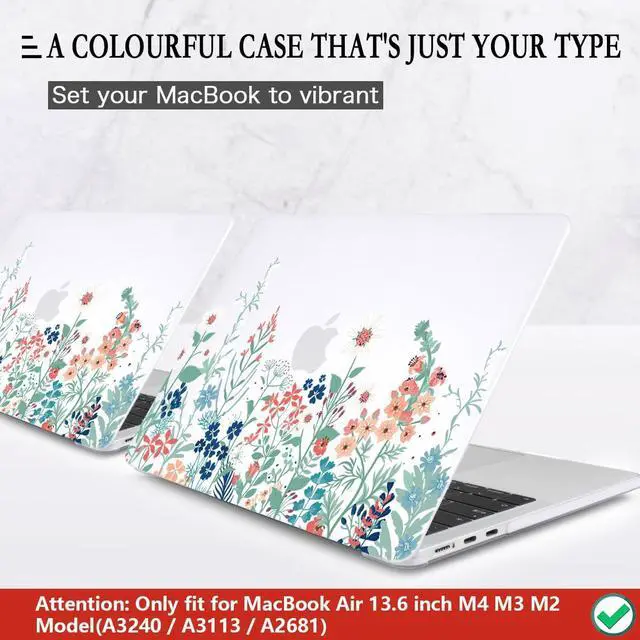Alt view image 3 of 5 - CISSOOK for MacBook Air 13.6 Inch Case 2022 2023 2024 2025 Release Model A2681 A3113 A3240, Matte Frosted Hard Shell Cover with Keyboard Cover for MacBook Air 13.6 M2 M3 M4 - Wildflowers
