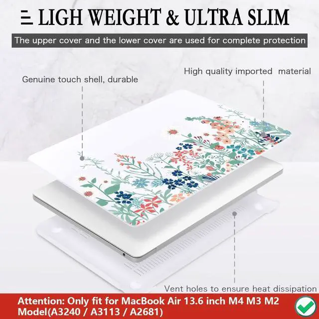 Alt view image 4 of 5 - CISSOOK for MacBook Air 13.6 Inch Case 2022 2023 2024 2025 Release Model A2681 A3113 A3240, Matte Frosted Hard Shell Cover with Keyboard Cover for MacBook Air 13.6 M2 M3 M4 - Wildflowers