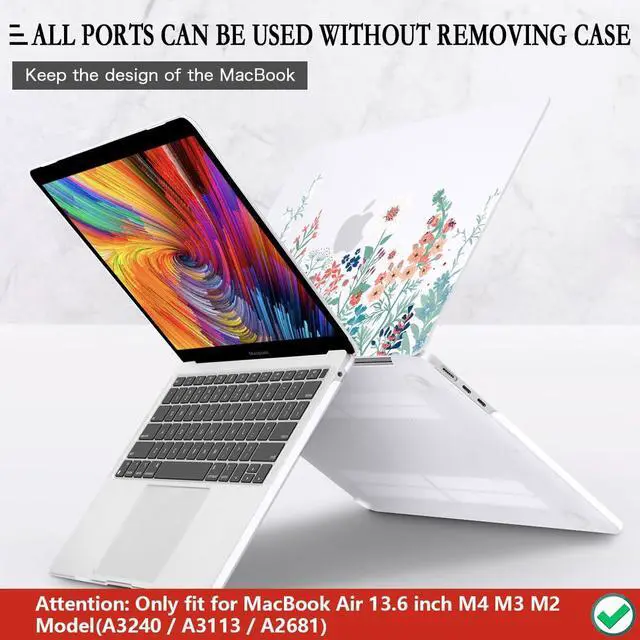 Alt view image 5 of 5 - CISSOOK for MacBook Air 13.6 Inch Case 2022 2023 2024 2025 Release Model A2681 A3113 A3240, Matte Frosted Hard Shell Cover with Keyboard Cover for MacBook Air 13.6 M2 M3 M4 - Wildflowers