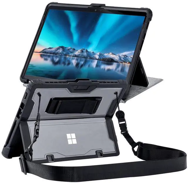 Main image of ZEERSIDEND for Microsoft Surface Pro8 Tablet Protective Case 13 inches 2021, Thicken and Rugged Cover with Stand Case, Compatible Keyboard Cover, Including Hand Strap Shoulder,Black