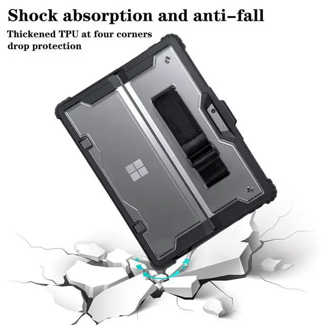 Alt view image 3 of 5 - ZEERSIDEND for Microsoft Surface Pro8 Tablet Protective Case 13 inches 2021, Thicken and Rugged Cover with Stand Case, Compatible Keyboard Cover, Including Hand Strap Shoulder,Black