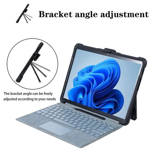 Alt view image 5 of 5 - ZEERSIDEND for Microsoft Surface Pro8 Tablet Protective Case 13 inches 2021, Thicken and Rugged Cover with Stand Case, Compatible Keyboard Cover, Including Hand Strap Shoulder,Black