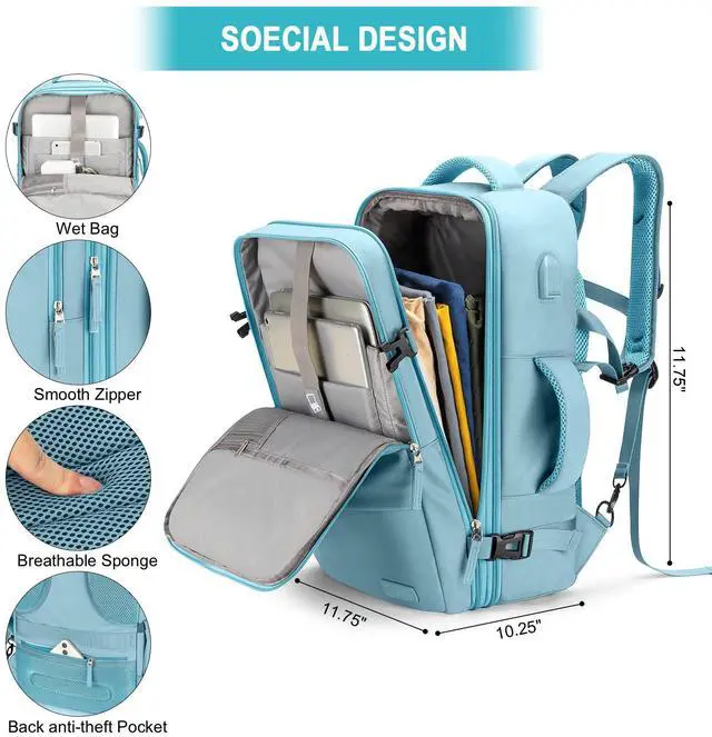 Alt view image 2 of 5 - Carry On Backpack, 42L Flight Approved Travel Backpack for Men Women,Airline Approved Gym Backpack Waterproof Business Laptop Daypack Laptop Backpack,Casual Daypack for Business Weekend Hiking