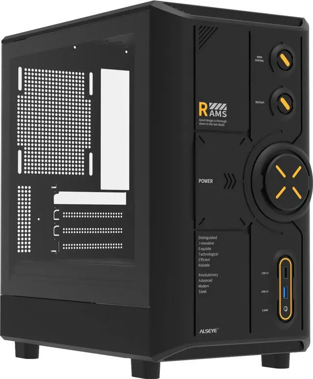 Main image of ALSEYE Rams2.0 Mid Tower PC Case Micro-ATX/ITX MATX Tempered Glass Side Panel, ARGB Control Dust Filters Support 180mm CPU Cooler/305mm GPU/160mm PSU 6x120mm Fans, 240mm Top Radiator (Black)