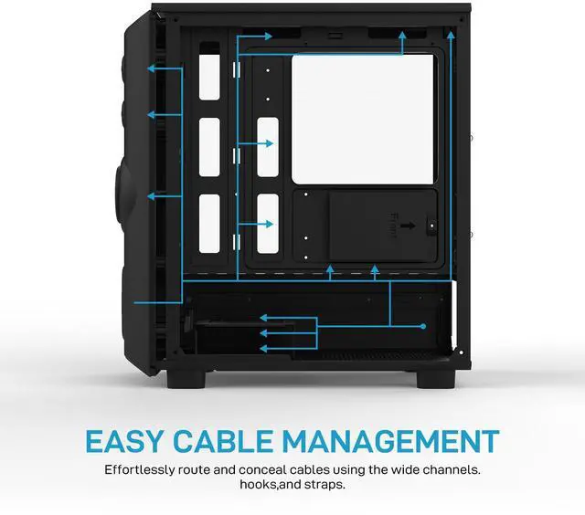 Alt view image 4 of 5 - ALSEYE Rams2.0 Mid Tower PC Case Micro-ATX/ITX MATX Tempered Glass Side Panel, ARGB Control Dust Filters Support 180mm CPU Cooler/305mm GPU/160mm PSU 6x120mm Fans, 240mm Top Radiator (Black)
