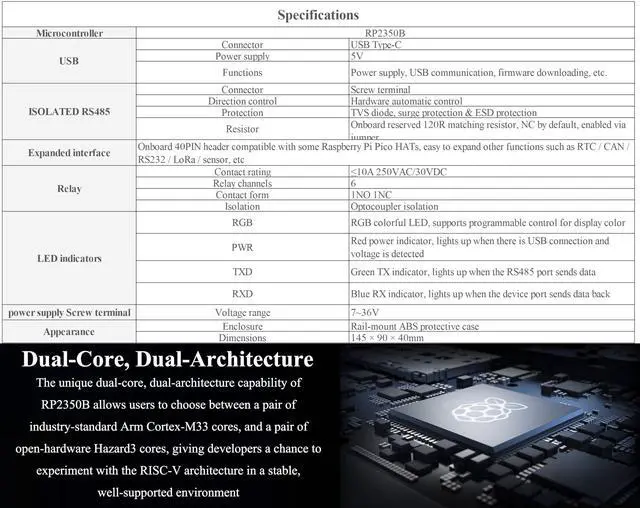Alt view image 3 of 5 - Industrial 6-Channel RP2350 Relay Module, Onboard RS485/Pico HAT Interfaces, Compatible with Raspberry Pi Pico Hats, Expanding RTC/CAN / RS232 / LoRa/Sensor, RS485,etc. Multi Protection Circuits