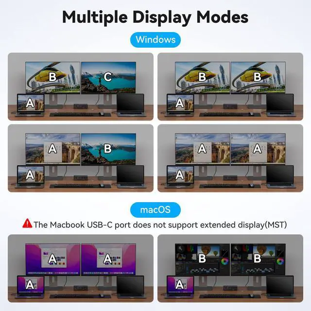 Alt view image 5 of 5 - JCYMELE USB C Docking Station Displayport KVM Switch 2 Monitors 2 Computers Display Port 4K@120Hz KVM Switches Dual Monitor Extended Display for 2 Laptops Share 12 in 1 Dock Station