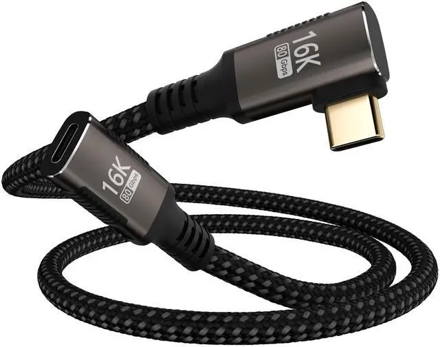 Main image of KMMXXCPM Right Angle usbc Extension Cable 3.3FT Compatible with Thunderbolt 5/4/3 Extender 80Gbps Data Transfer,USB c Male to Female Extension 90 Degree Cable,8K/16K Display/PD3.1 240W Fast Charging.