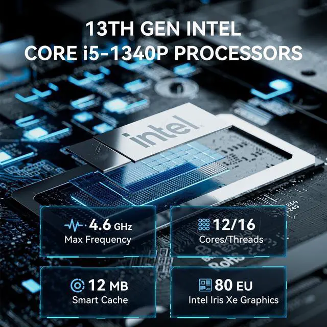 Alt view image 2 of 5 - MOREFINE M9 Pro Mini PC with 13th Gen Core i5-1340P, 16G DDR4 RAM 1TB PCIe3.0 NVME SSD, Mini Desktop Computer Support 4K Triple Screen Display/USB3.2/WiFi6/BT5.2/Office/Business